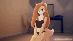 Size: 800x450 | Tagged: safe, alternate version, artist:eipril, oc, oc only, oc:elisabeth (eipril), cat, feline, mammal, anthro, 2021, 2d, 2d animation, adorasexy, animated, black topwear, black underwear, breasts, clothes, cute, digital art, face down ass up, female, frame by frame, gif, indoors, jack-o' crouch pose, sexy, solo, solo female, underwear