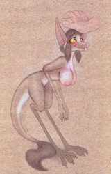 Size: 2164x3380 | Tagged: suggestive, artist:lilotte, kassen akoll (out-of-placers), fictional species, human, mammal, yinglet, the out-of-placers, big breasts, breasts, female, hand, high res, nudity, solo, solo female, traditional art