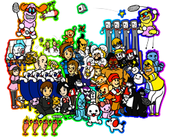 Size: 1600x1300 | Tagged: safe, artist:catchshiro, ann glerr (rhythm heaven), barista (rhythm heaven), baxter (rhythm heaven), bossa (rhythm heaven), cam (rhythm heaven), captain tuck (rhythm heaven), donker (rhythm heaven), julia (rhythm heaven), karate joe (rhythm heaven), marshall (rhythm heaven), mc adore (rhythm heaven), miss ribbon (rhythm heaven), mr. game & watch (g&w), muscle doll (rhythm heaven), nova (rhythm heaven), romeo (rhythm heaven), samurai drummer (rhythm heaven), tall tapper (rhythm heaven), the wandering samurai (rhythm heaven), threefish (rhythm heaven), alien, ambiguous species, animate doll, animate food, animate object, arachnid, arthropod, bird, canine, cat, dog, feline, fictional species, huebird, human, mammal, mandrill, monkey, mustelid, pig, primate, robot, screwbot, seal, shrimp, spider, suid, weasel, anthro, feral, humanoid, semi-anthro, game & watch, nintendo, rhythm heaven, wii, 2011, :), :3, :>, :d, :o, :t, ambiguous gender, badass, bald, ball, baseball, baseball bat, baseball cap, blimp, book, bottomwear, bow, bow tie, boxing gloves, butt, candy, cap, chair, cheer readers, cheerleader, clothes, cloud, cube, description is relevant, doll, dot eyes, dough, dough dude (rhythm heaven), ear piercing, earring, employee 333-4-591032 (rhythm heaven), fangs, feathered wings, feathers, female, flower, flower in hair, flying, foek, food, glasses, gloves, goggles, golf, golf ball, golfer, group, hair, hair accessory, hat, headphones, heart, holding object, large group, looking at each other, looking at you, male, male/female, mask, micro, microbe, microphone, moustache, muscles, muscular male, musical instrument, nudity, one eye closed, open mouth, partial nudity, pea, picture-in-picture, piercing, pinwheel, pitcher, plant, plate, plushie, punching bag, racket, rapper, reporter, rocket, rod, saw (rhythm heaven), see (rhythm heaven), sharp teeth, shipping, side view, simple background, sitting, size difference, slugger, smiling, soccer ball, stars, sunglasses, tail, tambourine, teeth, the school library pep squad, tongue, topwear, transparent background, unnamed character, wall of tags, watch, widget, wii remote, wings, winking, winter outfit, wrestler, wrestling mask