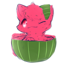 Size: 2000x2000 | Tagged: safe, artist:snoiifoxxo, oc, oc only, animate plant, cat, feline, fictional species, hybrid, mammal, feral, ambiguous gender, cute, food, fruit, high res, looking at you, ocbetes, one eye closed, simple background, solo, solo ambiguous, watermelon, white background, winking