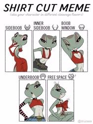 Size: 3050x4050 | Tagged: safe, artist:chochi, oc, oc:beatriz resont, amphibian, frog, anthro, amputee, bedroom eyes, beige sclera, black eyes, choker, colored sclera, female, flat chest, looking at you, missing arm, red dress, red ribbon, red topwear, ribbon, shirt cut meme, solo, solo female
