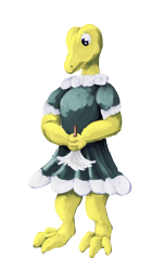 Size: 943x1688 | Tagged: safe, artist:gyrotech, dinosaur, raptor, theropod, anthro, female, maid, simple background, solo, solo female, transparent background