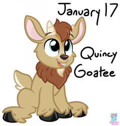 Size: 1224x1280 | Tagged: safe, artist:rainbow eevee, quincy goatee (lps), bovid, caprine, goat, mammal, feral, hasbro, littlest pet shop, littlest pet shop: a world of our own, 2d, front view, male, open mouth, solo, solo male, teal eyes, three-quarter view, ungulate
