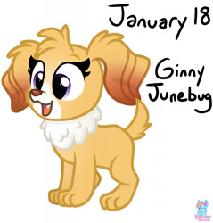 Size: 1224x1280 | Tagged: safe, artist:rainbow eevee, ginny junebug (lps), canine, dog, labrador, mammal, feral, hasbro, littlest pet shop, littlest pet shop: a world of our own, 2d, female, front view, purple eyes, solo, solo female, three-quarter view