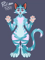 Size: 1536x2048 | Tagged: safe, artist:ploufpuff, oc, oc only, cat, feline, mammal, anthro, digitigrade anthro, ambiguous gender, fluff, looking at you, signature, simple background, solo, solo ambiguous, standing, tail