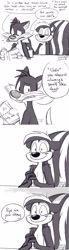 Size: 1024x3724 | Tagged: safe, artist:suspicious spirit, pepe le pew (looney tunes), sylvester (looney tunes), cat, feline, mammal, skunk, looney tunes, warner brothers, aroused, comic, nervous, nervous smile, when you see it