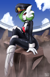 Size: 540x835 | Tagged: safe, artist:rilexlenov, fictional species, gardevoir, humanoid, my hero academia (series), nintendo, pokémon, 2018, boots, camie (my hero academia), clothes, cosplay, digital art, eyelashes, female, gloves, hair, hat, looking at you, one eye closed, pose, shoes, solo, solo female, suit