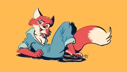 Size: 3200x1800 | Tagged: safe, artist:fox-popvli, canine, fox, mammal, red fox, anthro, 16:9, absolute cleavage, barefoot, breasts, cleavage, clothes, feet, female, looking at you, shoes, smiling, smiling at you, soles, solo, solo female, toes, vixen, wallpaper