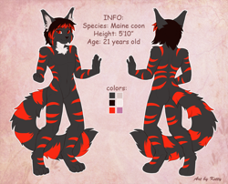 Size: 1000x808 | Tagged: safe, artist:ketty, oc, oc only, cat, feline, maine coon, mammal, anthro, digitigrade anthro, chest fluff, featureless crotch, fluff, looking at you, male, nudity, red eyes, reference sheet, smiling, solo, solo male
