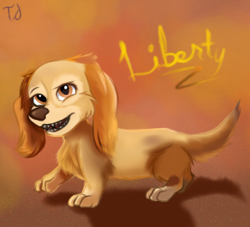 Size: 311x282 | Tagged: safe, artist:tweakjafolf, liberty (paw patrol), canine, dachshund, dog, mammal, feral, nickelodeon, paw patrol, female, long-hair dachshund, looking at you, low res, solo, solo female
