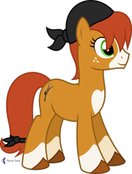 Size: 4000x5258 | Tagged: safe, artist:parclytaxel, oc, oc only, oc:honeyjack, earth pony, equine, fictional species, mammal, pony, feral, hasbro, my little pony, .svg available, 2021, absurd resolution, eyelashes, female, freckles, green eyes, headscarf, hooves, mare, monthly reward, simple background, smiling, socks (leg marking), solo, solo female, tail, tail band, transparent background, unshorn fetlocks, vector