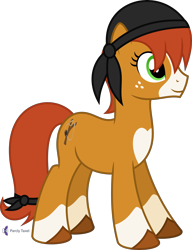 Size: 4000x5216 | Tagged: safe, alternate version, artist:parclytaxel, oc, oc only, oc:honeyjack, earth pony, equine, fictional species, mammal, pony, feral, hasbro, my little pony, .svg available, 2021, absurd resolution, eyelashes, female, freckles, green eyes, headscarf, hooves, mare, monthly reward, simple background, smiling, socks (leg marking), solo, solo female, tail, tail band, transparent background, unshorn fetlocks, vector