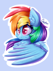 Size: 1831x2436 | Tagged: safe, artist:graphene, rainbow dash (mlp), equine, fictional species, mammal, pegasus, pony, feral, friendship is magic, hasbro, my little pony, 2017, blue body, blue fur, bust, colored pupils, cute, eyelashes, female, fur, hair, high res, mane, mare, multicolored hair, rainbow hair, rainbow mane, signature, smiling, solo, solo female, wide eyes