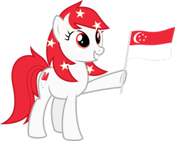 Size: 2725x2201 | Tagged: safe, artist:parclytaxel, oc, oc only, oc:temmy, equine, mammal, pony, feral, friendship is magic, hasbro, my little pony, female, flag, high res, mare, nation ponies, simple background, singapore, smiling, solo, solo female, transparent background