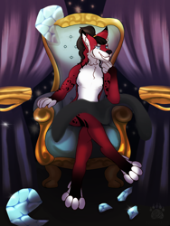 Size: 1620x2160 | Tagged: safe, artist:mothersalem, canine, mammal, wolf, 3d, crystals, dramatic, full body, gift, king, lighting, male, render, scene, shaded, shading, throne