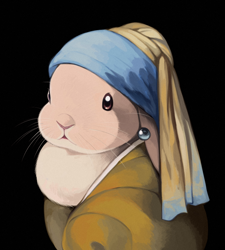 Size: 726x806 | Tagged: safe, artist:井口病院, lagomorph, mammal, rabbit, feral, 2017, ambiguous gender, ear piercing, fine art parody, girl with a pearl earring, johannes vermeer, parody, pearl, piercing, pixiv, solo, solo ambiguous