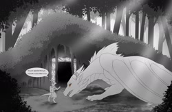 Size: 1920x1255 | Tagged: safe, artist:koboldskye, oc, oc only, oc:nadaela, dragon, fictional species, kobold, reptile, anthro, feral, 2021, commission, duo, female, horns, ruins, size difference, tail, wings