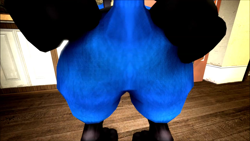 Size: 1366x768 | Tagged: safe, artist:erafarty, fictional species, lucario, mammal, nintendo, pokémon, ambiguous gender, butt, dog butt, raised tail, solo, solo ambiguous, tail