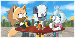 Size: 1280x657 | Tagged: safe, artist:flooploopz, jewel the beetle (sonic), tangle the lemur (sonic), whisper the wolf (sonic), arthropod, beetle, canine, insect, lemur, mammal, primate, wolf, anthro, idw sonic the hedgehog, sega, sonic the hedgehog (series), 2019, female, group