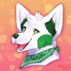 Size: 2000x2000 | Tagged: safe, artist:mothersalem, canine, mammal, 3d, bandanna, clothes, fur, green body, green eyes, green fur, headshot, high res, icon, multicolored fur, render, two toned body, two toned fur, white body, white fur