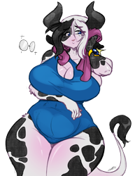 Size: 680x880 | Tagged: suggestive, artist:chalodillo, alejandra coldthorn (las lindas), bovid, cattle, cow, mammal, anthro, clothes, female, one-piece swimsuit, simple background, solo, solo female, swimsuit, transparent background