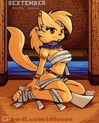 Size: 2000x2500 | Tagged: suggestive, artist:tdfoxoo, cat, feline, fictional species, mammal, anthro, digitigrade anthro, bandages, breasts, cat tail, clothes, cute, egypt, egyptian, female, high res, jewelry, looking at you, make up, mummy, piercing, sextember, sextember2021, sexy, solo, solo female, water