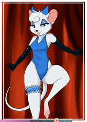 Size: 857x1200 | Tagged: safe, artist:rika, miss kitty (the great mouse detective), mammal, mouse, rodent, anthro, disney, the great mouse detective, clothes, female, garter, leotard, murine, solo, solo female