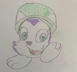 Size: 750x703 | Tagged: safe, artist:powerpup97, everest (paw patrol), canine, dog, husky, mammal, nickelodeon, paw patrol, clothes, crossover, ears, female, goombafied, hat, headwear, solo, solo female, traditional art