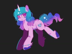Size: 1024x768 | Tagged: safe, artist:_xox_demo_, izzy moonbow (mlp), equine, fictional species, mammal, pony, unicorn, feral, hasbro, my little pony, my little pony g5, spoiler, spoiler:my little pony g5, 2021, bracelet, cutie mark, female, gradient mane, gradient tail, hooves, horn, jewelry, mare, solo, solo female, tail, unshorn fetlocks