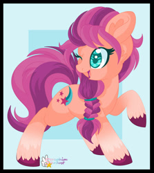 Size: 1024x1146 | Tagged: safe, artist:seraphimstardust, sunny starscout (mlp), earth pony, equine, fictional species, mammal, pony, feral, hasbro, my little pony, my little pony g5, spoiler, spoiler:my little pony g5, 2021, braid, cute, eyelashes, female, hair, happy, mare, solo, solo female, tail