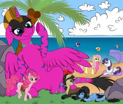 Size: 6358x5373 | Tagged: safe, artist:starshade, applejack (mlp), fluttershy (mlp), pinkie pie (mlp), rainbow dash (mlp), rarity (mlp), twilight sparkle (mlp), oc, oc:felron fordeus, oc:siana floral, alicorn, earth pony, equine, fictional species, mammal, pegasus, pony, unicorn, feral, friendship is magic, hasbro, my little pony, 2021, absurd resolution, commission, cutie mark, female, full body, horn, lightly watermarked, lying down, male, mare, ocean, palm, prone, rock, sand, sketch, smiling, stallion, stone, water, watermark, wings, ych, ych example, ych result, ych sketch