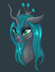 Size: 1135x1486 | Tagged: safe, artist:megabait, oc, arthropod, changeling, changeling queen, equine, fictional species, mammal, pony, ambiguous form, friendship is magic, hasbro, my little pony, animated, apng, bust, crysalis, ears laid back, green eyes, horn, portrait, queen, simple background