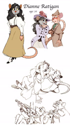 Size: 1834x3270 | Tagged: safe, artist:twisted-wind, basil (the great mouse detective), david q. dawson (the great mouse detective), oc, oc:dianne ratigan, mammal, mouse, rat, rodent, anthro, disney, the great mouse detective, female, french kiss, group, imminent sex, kissing, letter, love letter, male, romantic, romantic couple, trio, violin