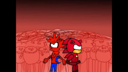 Size: 1920x1080 | Tagged: safe, artist:salacommander, iron man (marvel), silver the hedgehog (sonic), sonic the hedgehog (sonic), spider-man (marvel), badnik, egg pawn (sonic), fictional species, hedgehog, mammal, robot, anthro, series:silver tries to be..., marvel, sega, sonic the hedgehog (series), youtube, 16:9, 2011, animated, clothes, cosplay, costume, crossover, gif, group, iron man: extremis, jason griffith, male, marvel: ultimate alliance, quinton flynn, sound at source, voice actor joke, youtube link