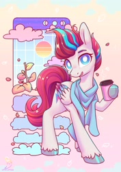 Size: 2480x3508 | Tagged: safe, artist:wavecipher, zipp storm (mlp), equine, fictional species, mammal, pegasus, pony, hasbro, my little pony, my little pony g5, spoiler, spoiler:my little pony g5, 2021, clothes, coffee cup, female, high res, looking at you, open mouth, scarf, solo, solo female