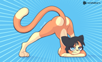 Size: 1115x675 | Tagged: suggestive, artist:gracie bell, cat, feline, mammal, 2021, breasts, butt, face down ass up, female, jack-o' pose, nudity, pose, presenting