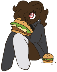 Size: 840x1050 | Tagged: safe, artist:cuddlygrizzly, oc, oc only, oc:cuddle the grizzly, bear, grizzly bear, mammal, anthro, brown body, brown fur, burger, cheese, dairy products, female, food, fur, heart, heart eyes, lettuce, meat, pink eyes, solo, solo female, vegetables, wingding eyes