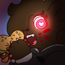 Size: 800x800 | Tagged: safe, artist:cuddlygrizzly, oc, oc only, oc:cuddle the grizzly, bear, grizzly bear, mammal, anthro, brown body, brown fur, burger, female, females only, food, fur, heart, heart eyes, ketchup, lettuce, meat, pink eyes, solo, solo female, vegetables, wingding eyes