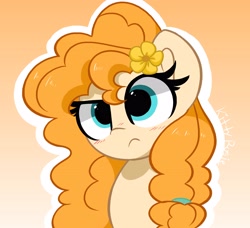 Size: 3970x3616 | Tagged: safe, artist:kittyrosie, pear butter (mlp), earth pony, equine, fictional species, mammal, pony, feral, friendship is magic, hasbro, my little pony, 2021, blushing, confused, cute, doodle, eyelashes, female, flower, flower in hair, frowning, hair, hair accessory, high res, mare, pearabetes, plant, simple background, solo, solo female