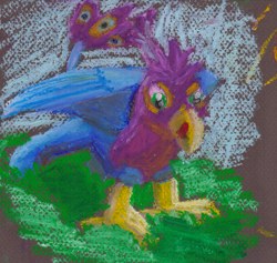 Size: 1852x1758 | Tagged: safe, artist:gyrotech, oc, oc:gyro feather, oc:gyro feather (gryphon), bird, feline, fictional species, galliform, gryphon, mammal, peacock gryphon, peafowl, feral, beak, bird feet, blue body, blue feathers, blue fur, claws, feathered wings, feathers, fur, male, purple feathers, tail, tail tuft, wings