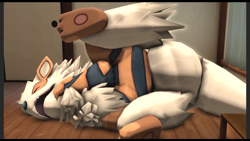 Size: 1366x768 | Tagged: safe, artist:erafarty, arcanine, canine, fictional species, mammal, nintendo, pokémon, blonde hair, blonde tail, butt, dog butt, eyes closed, hair, lying down, on side, open mouth, paws, raised tail, solo, tail, underpaw