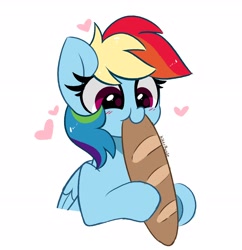 Size: 2676x2760 | Tagged: safe, artist:itskittyrosie, rainbow dash (mlp), equine, fictional species, mammal, pegasus, pony, feral, friendship is magic, hasbro, my little pony, baguette, bread, cute, female, food, high res, nom, solo, solo female
