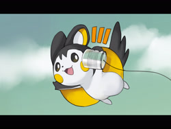 Size: 2666x2000 | Tagged: safe, artist:xripy, emolga, fictional species, feral, nintendo, pokémon, 2021, ambiguous gender, black nose, digital art, ears, flying, fur, high res, letterboxing, open mouth, sitting, solo, solo ambiguous, tail, winged arms
