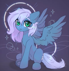 Size: 1280x1310 | Tagged: safe, artist:reterica, oc, oc only, oc:vesperal breeze, equine, fictional species, mammal, pegasus, pony, feral, friendship is magic, hasbro, my little pony, 2022, abstract background, feathered wings, feathers, female, looking at you, mare, sitting, solo, solo female, spread wings, tail, wings