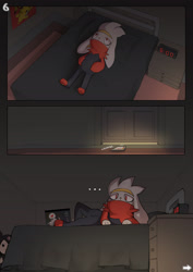 Size: 2480x3508 | Tagged: safe, artist:xripy, fictional species, raboot, feral, nintendo, pokémon, 2021, ambiguous gender, bed, bedroom, bedroom eyes, clothes, comic, digital art, ears, fur, high res, indoors, lying down, lying on bed, on bed, paws, picture, pillow, solo, solo ambiguous, starter pokémon, tail