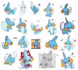 Size: 4096x3712 | Tagged: safe, artist:xripy, fictional species, mudkip, feral, nintendo, pokémon, 2021, ambiguous gender, blep, digital art, doodle, ears, eyes closed, looking at you, open mouth, paws, scales, starter pokémon, tail, tongue, tongue out