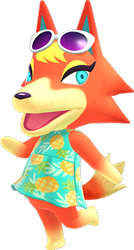 Size: 245x456 | Tagged: safe, official art, audie (animal crossing), canine, mammal, wolf, semi-anthro, animal crossing, animal crossing: new horizons, nintendo, clothes, dress, female, low res, muumuu, solo, solo female