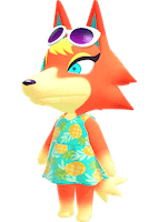 Size: 142x200 | Tagged: safe, official art, audie (animal crossing), canine, mammal, wolf, semi-anthro, animal crossing, animal crossing: new horizons, nintendo, clothes, dress, female, low res, muumuu, solo, solo female