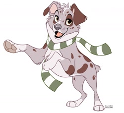 Size: 1280x1165 | Tagged: safe, artist:faithandfreedom, australian shepherd, canine, dog, mammal, feral, 2d, clothes, cute, male, paw pads, paws, scarf, simple background, smiling, solo, solo male, white background