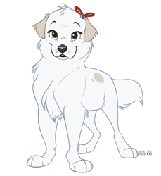 Size: 1101x1200 | Tagged: safe, artist:faithandfreedom, canine, dog, mammal, feral, 2d, cute, female, great pyrenees, simple background, smiling, solo, solo female, white background